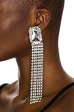 Saint Laurent Cocktail Earrings in Argent Oxyde & Crystal, view 2, click to view large image.