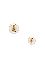 Saint Laurent Stud Earrings in Or Laiton & Creme, view 1, click to view large image.