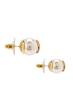Saint Laurent Stud Earrings in Or Laiton & Creme, view 3, click to view large image.