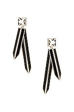 Saint Laurent Pear Rhinestone Earrings in Argent Oxyde, Crystal, & Nero, view 1, click to view large image.