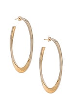 Saint Laurent Twist Hoop Earrings in Dore & Creme, view 1, click to view large image.