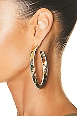 Saint Laurent Twist Hoop Earrings in Dore & Creme, view 2, click to view large image.