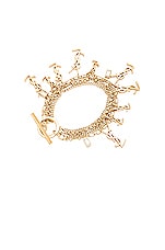 Saint Laurent Logo Bracelet in Dore & Crystal, view 3, click to view large image.