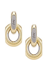 Saint Laurent YSL Duo Link Earrings in Dore & Palladium, view 1, click to view large image.