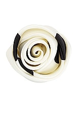 Saint Laurent Rolled Rose Brooch in Ivory & Black, view 2, click to view large image.