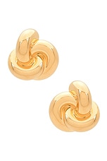 Saint Laurent Oversize Knot Earrings in Dore, view 1, click to view large image.