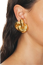 Saint Laurent Oversize Knot Earrings in Dore, view 2, click to view large image.