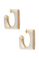 Saint Laurent Split Square Earrings in Palladium & Gold, view 1, click to view large image.