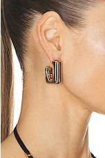 Saint Laurent Split Square Earrings in Palladium & Gold, view 2, click to view large image.