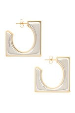 Saint Laurent Split Square Earrings in Palladium & Gold, view 3, click to view large image.
