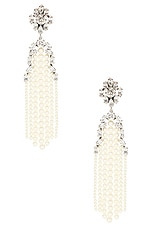 Saint Laurent Rhinestone &amp; Pearl Chandelier Earrings in Cream & Silver Shade, view 1, click to view large image.