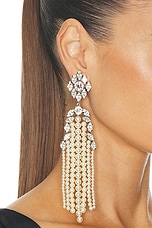 Saint Laurent Rhinestone &amp; Pearl Chandelier Earrings in Cream & Silver Shade, view 2, click to view large image.