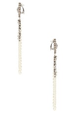 Saint Laurent Rhinestone &amp; Pearl Chandelier Earrings in Cream & Silver Shade, view 3, click to view large image.