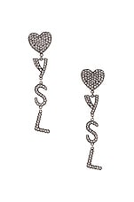 Saint Laurent YSL Earrings in Oxidized Silver & Crystal, view 1, click to view large image.