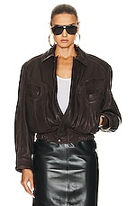 Saint Laurent Aviator Jacket in Marron Fonce, view 2, click to view large image.