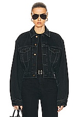 Saint Laurent Neo 80's Denim Jacket in Dark Blue Black, view 1, click to view large image.
