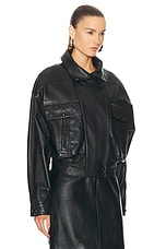 Saint Laurent Leather Bomber Jacket in Noir, view 3, click to view large image.