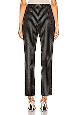 Saint Laurent Striped Tailored Pant in Black & Silver, view 3, click to view large image.