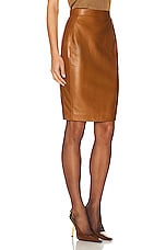 Saint Laurent Leather Skirt in Marron Glace, view 2, click to view large image.