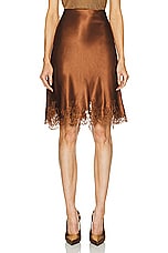 Saint Laurent Satin Lace Skirt in Caramel, view 1, click to view large image.