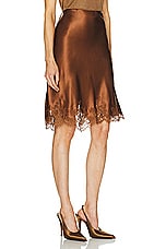 Saint Laurent Satin Lace Skirt in Caramel, view 2, click to view large image.