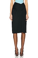 Saint Laurent Jersey Ruched Midi Skirt in Noir, view 1, click to view large image.