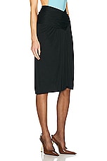 Saint Laurent Jersey Ruched Midi Skirt in Noir, view 2, click to view large image.