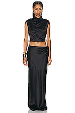 Saint Laurent Satin Maxi Skirt in Noir, view 5, click to view large image.