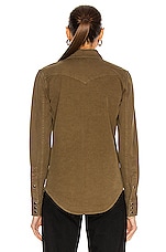 Saint Laurent Denim Shirt in Khaki Stone Wash, view 4, click to view large image.