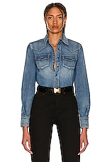 Saint Laurent Classic Western Shirt in Japanese Lake Blue, view 1, click to view large image.