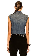 Saint Laurent Cropped Sleeveless Denim Shirt in Dusty Medium Vintage, view 3, click to view large image.