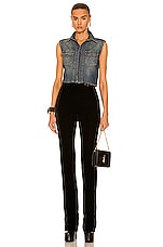 Saint Laurent Cropped Sleeveless Denim Shirt in Dusty Medium Vintage, view 4, click to view large image.