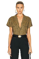 Saint Laurent Cropped Short Sleeve Shirt in Black & Camel, view 1, click to view large image.