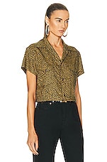 Saint Laurent Cropped Short Sleeve Shirt in Black & Camel, view 2, click to view large image.