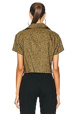 Saint Laurent Cropped Short Sleeve Shirt in Black & Camel, view 3, click to view large image.