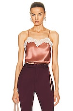 Saint Laurent Cropped Lace Top in Terracotta, view 1, click to view large image.