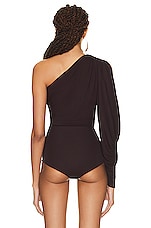 Saint Laurent Jersey One Shoulder Bodysuit in Aubergine, view 5, click to view large image.