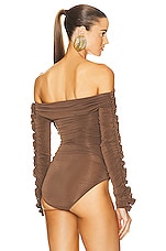 Saint Laurent Off the Shoulder Bodysuit in Terre, view 4, click to view large image.