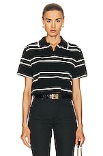Saint Laurent Short Sleeve Polo Shirt in Noir & Natural, view 1, click to view large image.