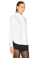 Saint Laurent Ruffle Long Sleeve Shirt in Blanc, view 2, click to view large image.