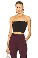 Saint Laurent Ruched Sleeveless Top in Dark Brown, view 1, click to view large image.