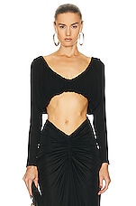 Saint Laurent Draped V-neck Top in Noir, view 1, click to view large image.