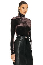Saint Laurent Long Sleeve Turtleneck Top in Chocolate, view 2, click to view large image.
