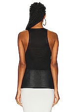 Saint Laurent Silk Jersey Plunging Tank Top in Noir, view 3, click to view large image.
