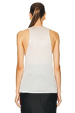 Saint Laurent Silk Jersey Plunging Tank Top in Naturel, view 3, click to view large image.