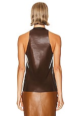 Saint Laurent Leather Plunging Tank Top in Brun Chene, view 3, click to view large image.