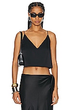 Saint Laurent Satin Cami Tank Top in Noir, view 1, click to view large image.