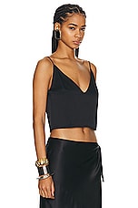 Saint Laurent Satin Cami Tank Top in Noir, view 2, click to view large image.