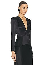 Saint Laurent Satin Long Sleeve Blouse in Noir, view 2, click to view large image.