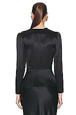Saint Laurent Satin Long Sleeve Blouse in Noir, view 3, click to view large image.